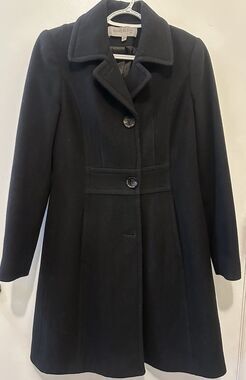 Anne Klein Black Wool Cashmere Blend Coat Women’s Size 4 Tailored Minimalist